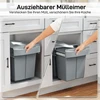 HOMCOM ištraukiama šiukšliadėžė, 2 x 20 l, išimami konteineriai, plastikas, metalas, pilka
