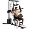 HOMCOM jėgos staklės su latissimus traukimo ir drugelio funkcija, 45 kg svorių rinkinys, plienas, dirbtinė oda, juodos spalvos, 180 x 108 x 200 cm