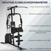 HOMCOM jėgos staklės su latissimus traukimo ir drugelio funkcija, 45 kg svorių rinkinys, plienas, dirbtinė oda, juodos spalvos, 180 x 108 x 200 cm