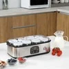 HOMCOM jogurto gaminimo aparatas, 25 W, LCD ekranas, 8 stikliniai indeliai su dangteliais, 180 ml, reguliuojama temperatūra, PC ir PP plastikas