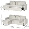 HOMCOM kampinė sofa-lova, kampinė sofa, lovos funkcija, dvivietė sofa, viengulė lova, L formos miegamoji sofa su daiktadėže, 2 pagalvės lino imitacija, skirta svetainei, kreminė balta