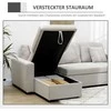 HOMCOM kampinė sofa-lova, kampinė sofa, lovos funkcija, dvivietė sofa, viengulė lova, L formos miegamoji sofa su daiktadėže, 2 pagalvės lino imitacija, skirta svetainei, kreminė balta