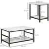 HOMCOM kavos staliukų komplektas iš 2 dalių, šoninis staliukas, žurnalinis staliukas, modernaus dizaino, svetainės stalas su marmuro imitacija, miegamajam, plienas
