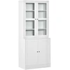 HOMCOM knygų spinta 178,5 cm, vitrina su stiklinėmis durelėmis, 6 skyriai, balta