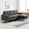 HOMCOM L-formos kampinė sofa, tamsiai pilka kampinė sofa su šezlongu, lino išvaizda, 3 vietų, 93x136x85 cm