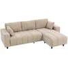 HOMCOM L formos kampinė sofa su lanksčia atrama kojoms, 3 vietų sofa su 2 pagalvėmis, metalinis rėmas, svetainei, smėlio spalvos