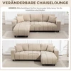 HOMCOM L formos kampinė sofa su lanksčia atrama kojoms, 3 vietų sofa su 2 pagalvėmis, metalinis rėmas, svetainei, smėlio spalvos