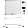 HOMCOM Magnetinė lenta 120 x 90 cm Dvipusė magnetinė lenta su stovu, ratukais, 6 žymekliais ir 1 trintuku, 360° pasukama, 3 pakopų reguliuojama magnetinė lenta biurui, namams