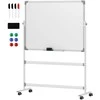 HOMCOM Magnetinė lenta 120 x 90 cm Dvipusė magnetinė lenta su stovu, ratukais, 6 žymekliais ir 1 trintuku, 360° pasukama, 3 pakopų reguliuojama magnetinė lenta biurui, namams