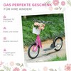 HOMCOM vaikiškas paspirtukas su stabdžiais, krepšeliu, reguliuojamo aukščio, skirtas 5-12 metų vaikams, aliuminio lydinys, guma, rožinė/balta spalva