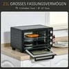 Gruzdintuvė HOMCOM Mini orkaitė 21L, 3 kepimo režimai, 100°C-230°C, 1400W, nerūdijantis plienas ir stiklas, juoda+sidabrinė, 46,4x38x28,5cm
