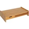 HOMCOM monitoriaus stovas, ekrano stovas, rašomojo stalo organizatorius, su stalčiais, natūrali spalva, 49x25,5x11,5 cm