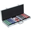 HOMCOM pokerio lagaminas, pokerio rinkinys, 500 žetonų, 2 kortų kaladės, 5 kauliukai, aliumininis lagaminas, pokerio rinkinys, žetonai, lagaminas, aliuminis + polistirenas, 55,5x22x6,5 cm