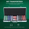 HOMCOM pokerio lagaminas, pokerio rinkinys, 500 žetonų, 2 kortų kaladės, 5 kauliukai, aliumininis lagaminas, pokerio rinkinys, žetonai, lagaminas, aliuminis + polistirenas, 55,5x22x6,5 cm