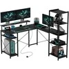 HOMCOM Rašomasis stalas, L formos kompiuterio stalas 137 x 140 x 139,5 cm Kampinis rašomasis stalas su 6 lentynomis, biuro rašomasis stalas su monitoriaus stovu, USB, kištukiniu lizdu, skirtas namų biurui, biurui, juodas