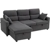HOMCOM reguliuojama sofa-lova, L formos svečių sofa su miegamąja funkcija, daiktadėže, pagalvėlėmis, skirta svetainei, svečių kambariui, tamsiai pilka