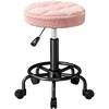 HOMCOM reguliuojamo aukščio kėdė su ratukais, besisukanti 360° kėdė 50-66 cm, darbo kėdė, biuro kėdė, kėdė biurui, salonui, masažui, SPA, rožinė