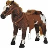 HOMCOM Riding Horse Play Horse Children Sound Standing Horse Plush Animal Metal Brown+Baltas 85x28x60cm