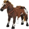 HOMCOM Riding Horse Play Horse Children Sound Standing Horse Plush Animal Metal Brown+Baltas 85x28x60cm