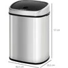 HOMCOM 48L šiukšliadėžė, automatinė virtuvinė šiukšliadėžė su infraraudonųjų spindulių jutikliu, higieniška, nerūdijančio plieno, sidabrinė, 40,5x29,5x68 cm