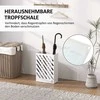 HOMCOM Skėčių stovas Skėčių stovas su 4 kabliukais ir vandens surinkimo dėže Skėčių laikiklis lazdoms ir skėčiams Plienas 28 x 14 x 41 cm Balta