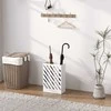 HOMCOM Skėčių stovas Skėčių stovas su 4 kabliukais ir vandens surinkimo dėže Skėčių laikiklis lazdoms ir skėčiams Plienas 28 x 14 x 41 cm Balta