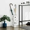 HOMCOM skėčių stovas su 4 kabliukais, vandens surinkimo padėklu, skėčių laikiklis koridoriui, skėčiams ir lazdoms, plieno, 15,5 x 15,5 x 40 cm, baltas