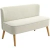 HOMCOM Sofa 2 vietų moderni sofa be porankių Minkšta velvetinė sofa, maža svetainės sofa su medinėmis kojomis, skirta svetainei, 117 x 56,5 x 77 cm, kreminės baltos spalvos