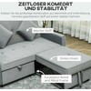 HOMCOM Sofa-lova, 2 vietų sofa su miegojimo funkcija, reguliuojamas atlošas, sofa su pagalvėlėmis, aksomo išvaizdos, L formos sofa-lova su lovos pagrindu, su ratukais, skirta svetainei, svečių kambariui, pilka