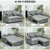 HOMCOM Sofa-lova, 2 vietų sofa su miegojimo funkcija, reguliuojamas atlošas, sofa su pagalvėlėmis, aksomo išvaizdos, L formos sofa-lova su lovos pagrindu, su ratukais, skirta svetainei, svečių kambariui, pilka