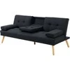 HOMCOM sofa-lova, 3 vietų išskleidžiama sofa su atlenkiamu staliuku, puodelių laikikliais, sofos lova su lino imitacijos audiniu, skandinaviško dizaino, išlaikanti iki 250 kg svorį, svetainei, pilka