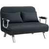 HOMCOM sofa-lova su reguliuojamu atlošu, pagalvėlėmis, 2 vietų, aksominės išvaizdos, su porankiais, skirta svetainei, miegamajam, juoda