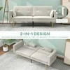 HOMCOM Sofa lova, sofa lova su reguliuojamu atlošu, šoninė kišenė, minkšta 2 vietų sofa lova su miegamąja funkcija, pagalvėlės, skirta svetainei, miegamajam, smėlio spalvos