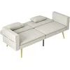 HOMCOM Sofa lova, sofa lova su reguliuojamu atlošu, šoninė kišenė, minkšta 2 vietų sofa lova su miegamąja funkcija, pagalvėlės, skirta svetainei, miegamajam, smėlio spalvos
