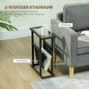 HOMCOM Šoninis staliukas kavos staliukas su medžiaginiu krepšeliu, metalinis rėmas, staliukas su stikliniu stalviršiu, naktinis staliukas svetainėje, miegamajame, juodas, 40 x 18 x 55,5 cm