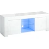 TV staliukas HOMCOM TV komoda su LED apšvietimu, 2 durelės, stiklinė lentyna, kabelių angos, svetainei, medžio drožlių plokštė, balta