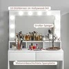 HOMCOM Tualetinis staliukas su LED apšvietimu, tualetinis staliukas su veidrodžiu, reguliuojamo ryškumo, kosmetinis staliukas su 2 stalčiais, atviromis lentynomis, skirtas miegamajam, baltas