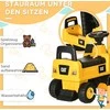 HOMCOM sėdimas ekskavatorius, paspiriamas automobilis su kaušu ir garsiniu signalu, vaikams nuo 12 mėnesių, geltona+juoda, 85x27,5x47,5 cm