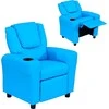 HOMCOM Vaikiškas fotelis su atsilenkimo funkcija Mini sofa 3-6 metų vaikams, mėlynos spalvos, su įmontuotu puodelio laikikliu, 62x52x69 cm