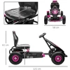 HOMCOM vaikiškas kartingas, reguliuojama sėdynė, guminės padangos, pedalai ir rankinis stabdis, pedalinis automobilis 5–12 metų vaikams, lauko, rožinė
