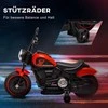 HOMCOM vaikiškas elektrinis motociklas su 2 nuimamais pagalbiniais ratukais, 3 km/val., 1,5-3 metų vaikams, raudonas