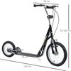 HOMCOM vaikiškas paspirtukas 16/12 colių paspirtukas su stabdžiais, miesto paspirtukas, kickboard vaikams nuo 5 metų, juodas, 135x58x92-100 cm