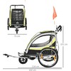 HOMCOM vaikiško dviračio priekaba 2 in 1 su pakaba, tinklinės durelės, 360° pasukamas priekinis ratas, stabdžiai, geltona+juoda, 142x75x101cm