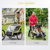 HOMCOM vaikiško dviračio priekaba 2 in 1 su pakaba, tinklinės durelės, 360° pasukamas priekinis ratas, stabdžiai, geltona+juoda, 142x75x101cm