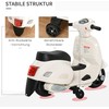 Homcom VESPA elektrinis motociklas vaikams, 18-36 mėn., 3 km/val., LED šviesa ir garsas, PP plastikas ir metalas, baltas, 66,5x38x52 cm