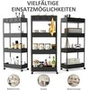 HOMCOM Vežimėlis, 4 lygių virtuvės lentyna, lentyna su ratukais, virtuvės vežimėlis su stabdžiais, virtuvės, miegamojo, svetainės serviravimo vežimėlis, plastikinis, juodas, 40 x 19 x 90 cm