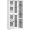 HOMCOM virtuvinė spintelė su stiklinėmis durelėmis, lentynomis, atviromis lentynėlėmis, 172 cm aukščio, MDF, balta
