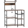 HOMCOM virtuvės lentyna, pastatoma lentyna su 2 elektros lizdais, 5 S formos kabliukais, 5 lentynomis, krepšiu, plieniniais X formos skersiniais, 90 x 42 x 130 cm