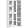 HOMCOM virtuvinė spintelė su stiklinėmis durelėmis, lentynomis, atviromis lentynėlėmis, 172 cm aukščio, MDF, balta