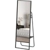 HOMCOM viso kūno veidrodis 157 x 50 cm, stačiakampis pastatomas veidrodis su lentyna, 2 kabliukais ir metaliniu rėmu, didelis veidrodis miegamajam, svetainei, prieškambariui, Juodas